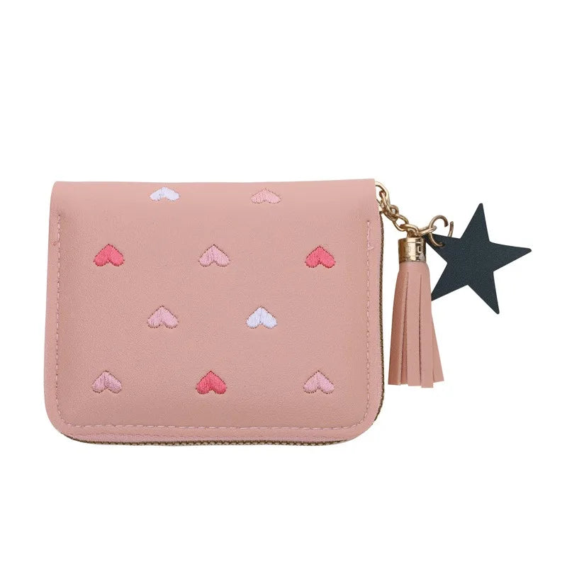 Portefeuille Femme Mini Court Pompon Zippé - Porte-Monnaie Cuir PU Cute Porte-Carte Main Vert