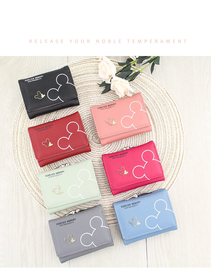 Portefeuille Femme Court Triple Pli Cartoon - Porte-Monnaie Étudiant Lettres Imprimées Rose
