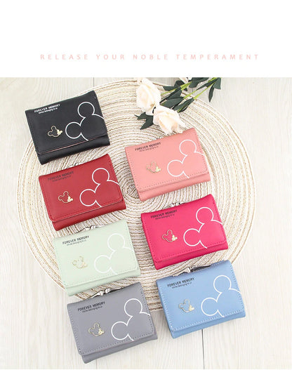 Portefeuille Femme Court Triple Pli Cartoon - Porte-Monnaie Étudiant Lettres Imprimées Rose