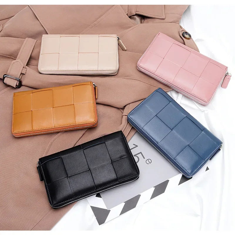 Portefeuille Femme Long Cuir Véritable Luxe - Clutch Design Marque Cadeau Cash Purse Élégant Marron