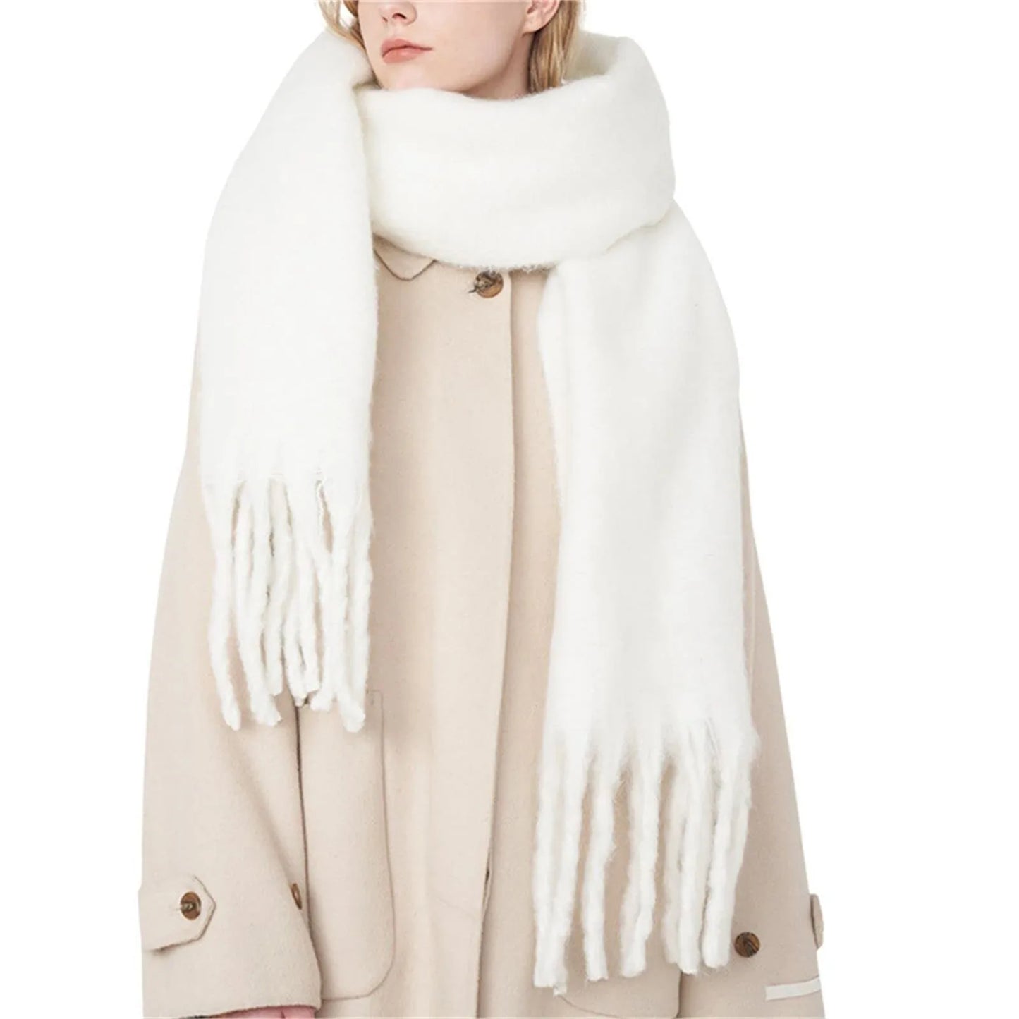 Foulard Écharpe Peluche 190cm Femme - Couleur Unie Épais Chaud Confortable Hiver