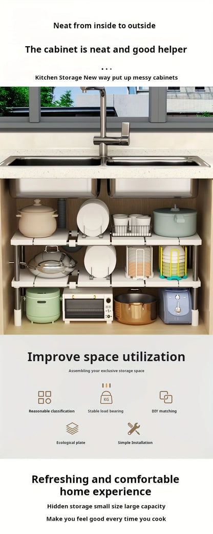 Organisateur Extensible Sous Évier - Rangement Ajustable Multi-Niveaux