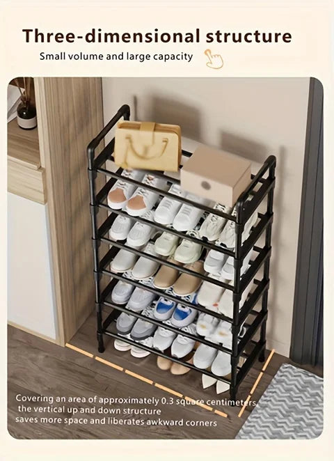 Range-Chaussures Multi-Niveaux en Métal - Organisateur Empilable Gain d'Espace Noir