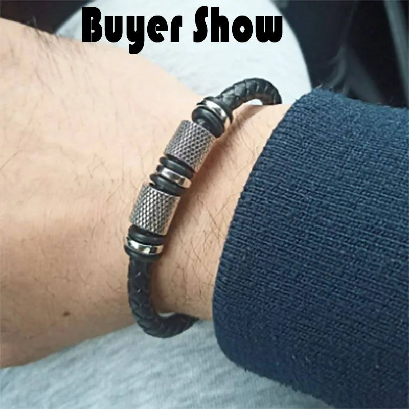 Bracelet Cuir Véritable Homme Magnétique – Style Punk Câble Cadeau