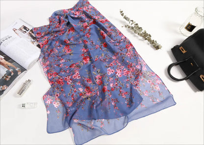 Foulard Écharpe Mousseline Fleur Prunier Femme - Bandana Châle Été Protection Solaire Plage