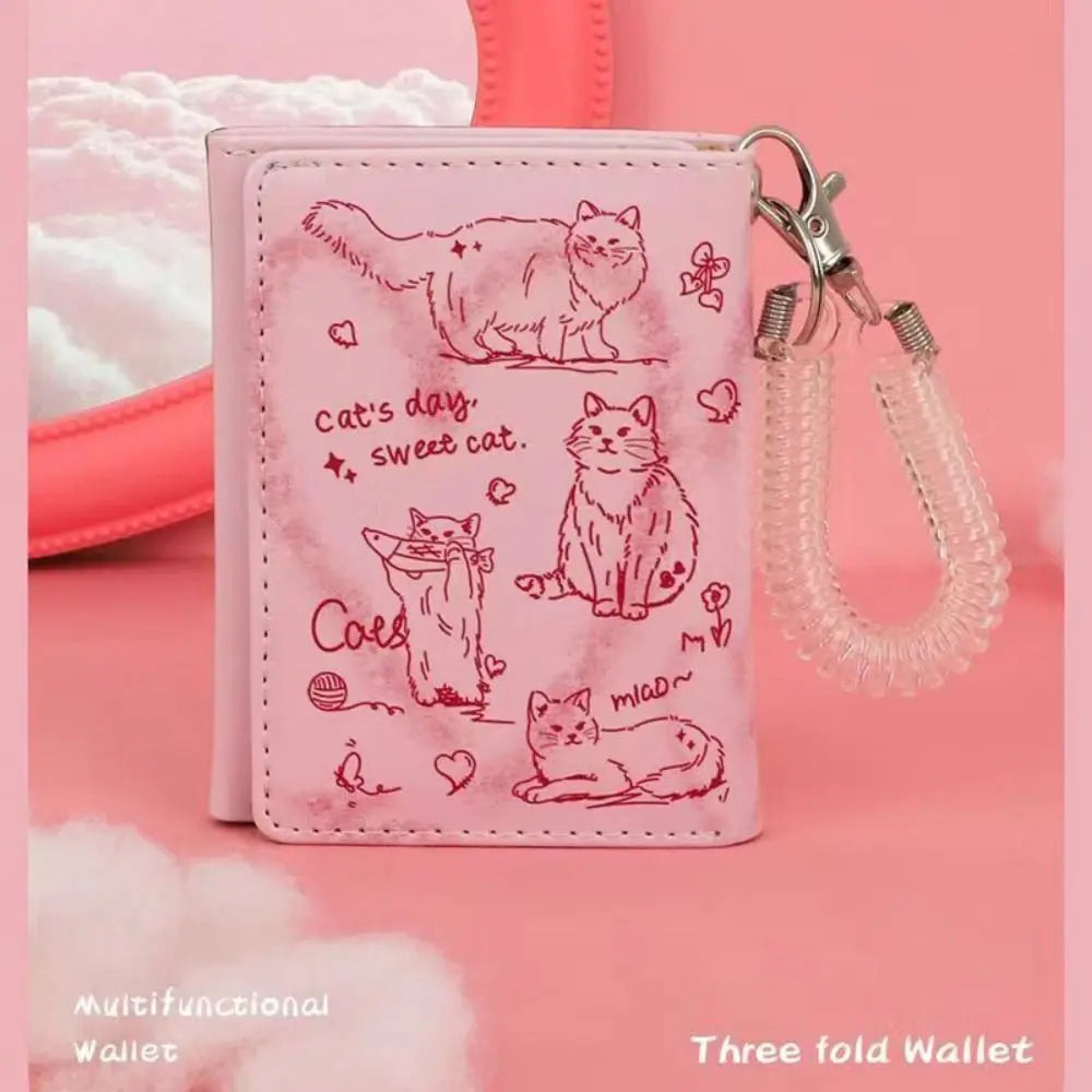 Portefeuille Femme Cuir Chat Graffiti - Porte-Monnaie Grande Capacité Portable