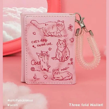 Portefeuille Femme Cuir Chat Graffiti - Porte-Monnaie Grande Capacité Portable