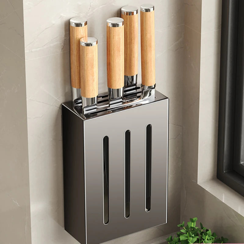 Porte-Couteaux Mural de Cuisine - Rangement Sans Perçage en Acier au Carbone