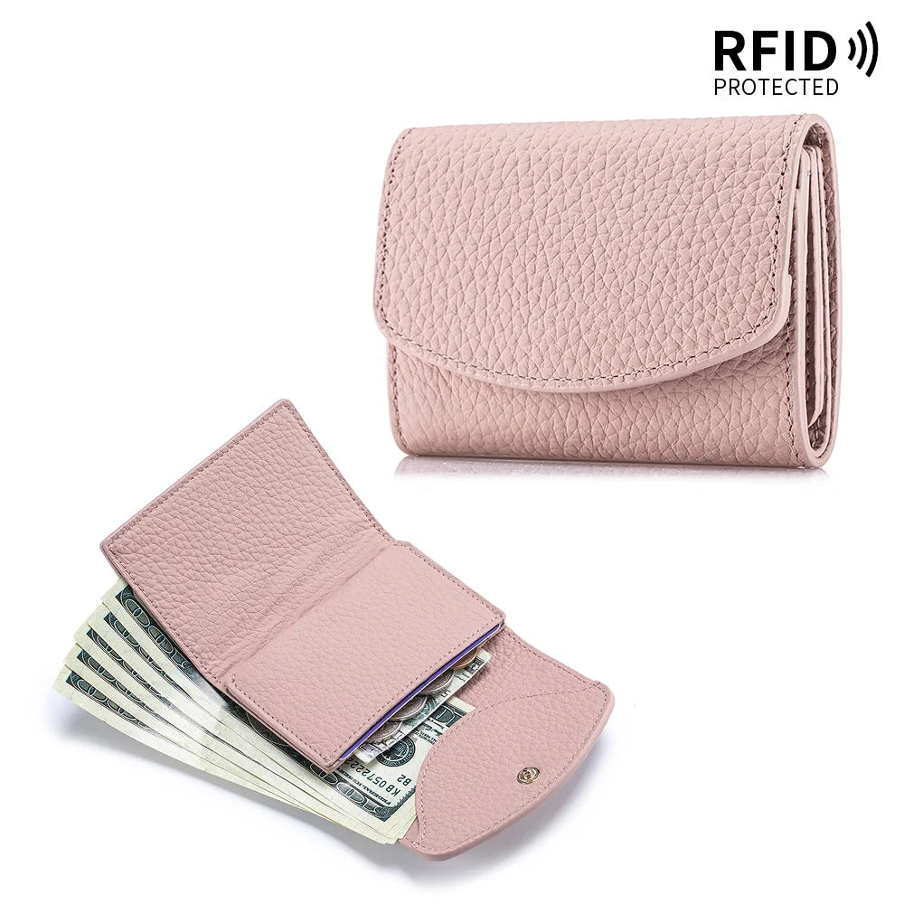 Portefeuille Femme Cuir Véritable Court Japonais - Compact Pliable avec Porte-Carte et Compartiment Billets