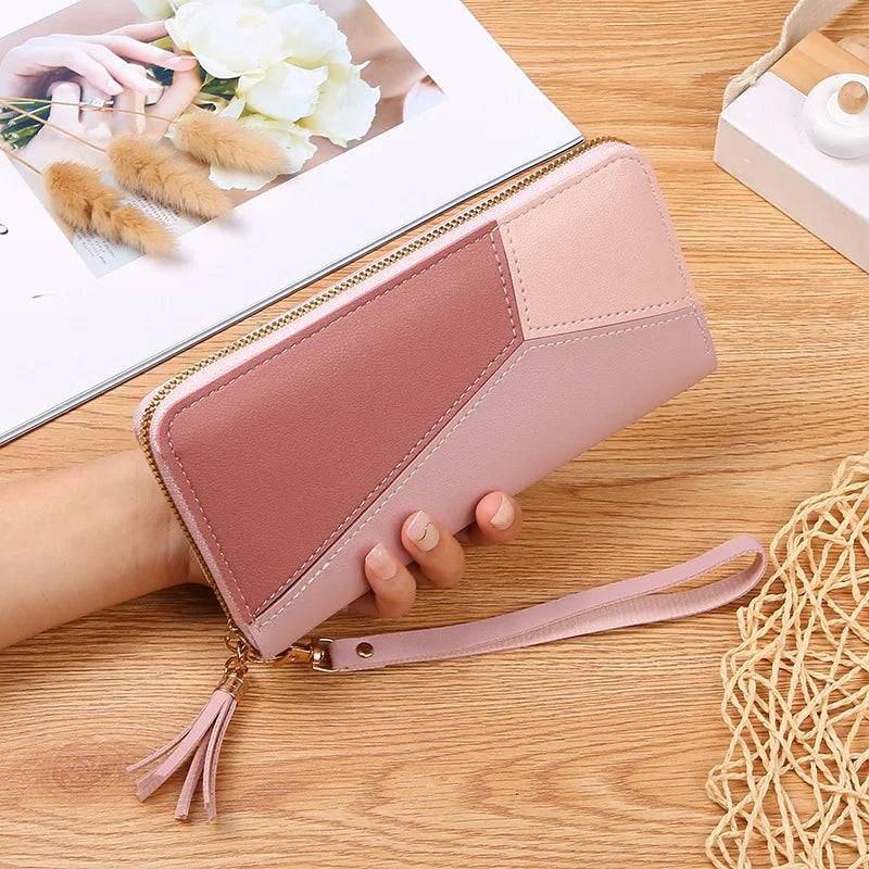 Portefeuille Femme Long Zippé Cuir PU Bleu - Porte-Monnaie Fashion Porte-Carte Billfold Handbag