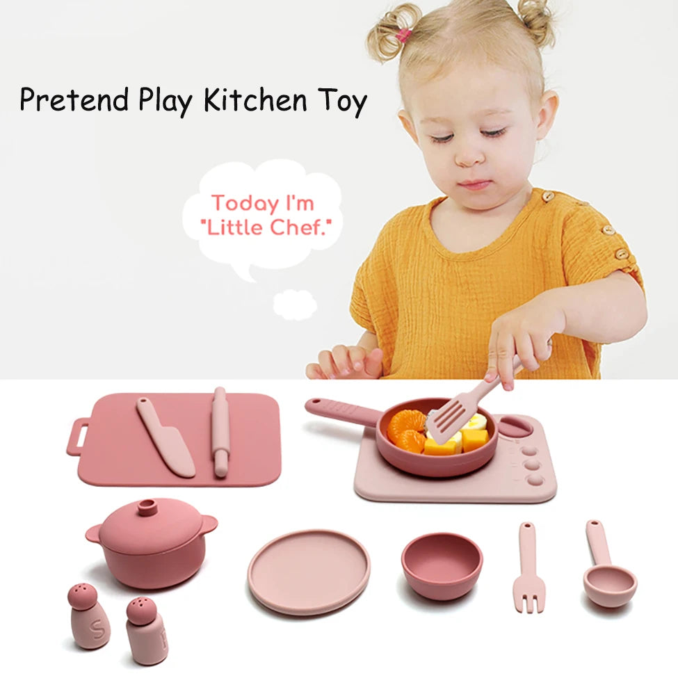Set Cuisine Silicone 13 Pièces - Jouet Éducatif Jeu de Rôle pour Enfants 3-12 Ans