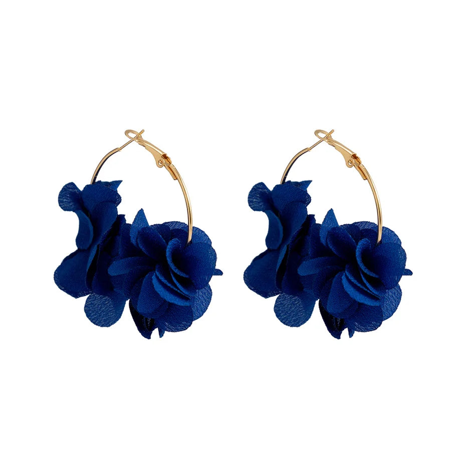 Boucles d'Oreilles Créoles Rose Tissu Pendentif Bohème – Kpop Colorées Y2K Soirées Femme