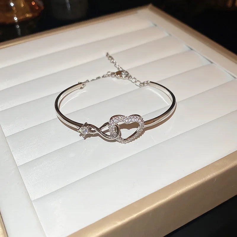Bracelet Manchette Zircon Plein Cuivre Plaqué Or – Nœud Minimaliste Femme Mariage Soirée