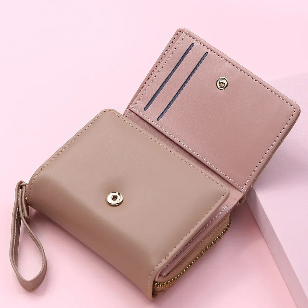 Portefeuille Femme Mignon Cœur Brodé Cuir PU - Trifold Multi-Cartes avec Porte-Monnaie