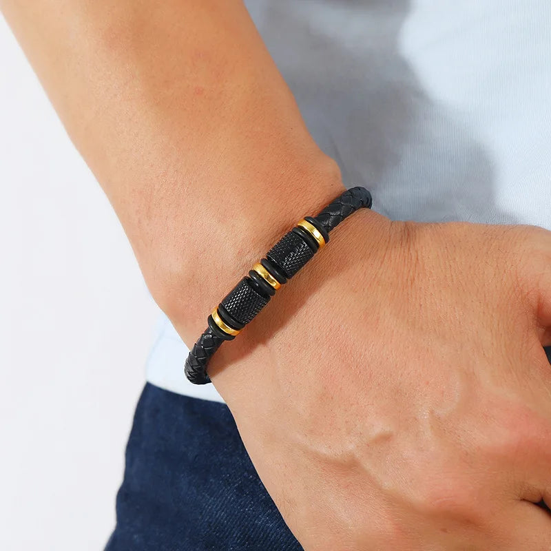 Bracelet Cuir Véritable Homme Magnétique – Style Punk Câble Cadeau