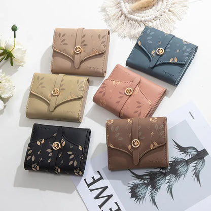 Portefeuille Femme Trifold Imprimé Floral - Pochette avec Fermoir et Porte-Cartes