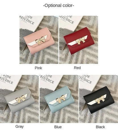 Portefeuille Femme Court Nœud Pliable - Clutch Bag Porte-Cartes Cuir PU Fashion