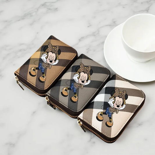 Minnie Mouse Leopard Print Wallet - Short PU Leather Zippered Coin Purse for Women and Girls - Disney