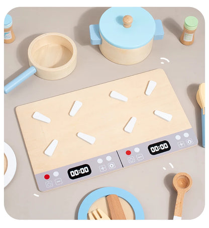 Cuisine Jouet en Bois pour Enfants - Set Complet avec Casseroles, Poêles et Ustensiles 3-6 Ans