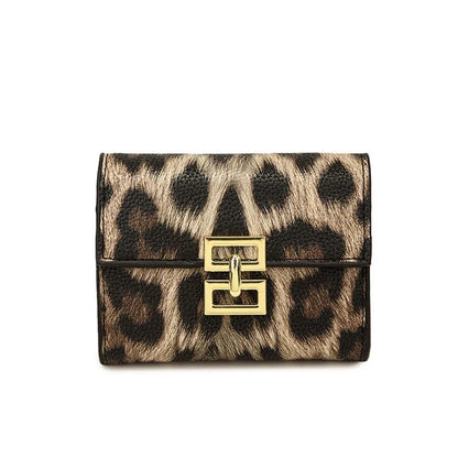 Portefeuille Femme Court Imprimé Léopard PU - Porte-Monnaie Carré Multi-Cartes Style Coréen Tendance