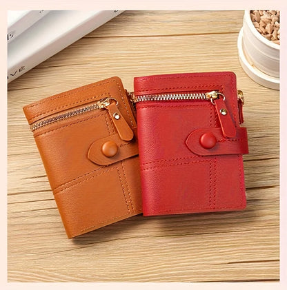 Portefeuille Femme Rouge Pliable avec Zip - Porte-Cartes Boucle et Fenêtre ID