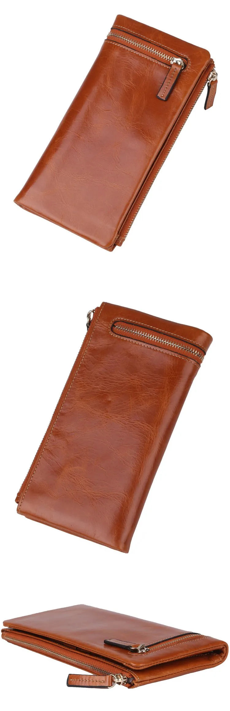 Portefeuille Femme Cuir Véritable Long - Porte-Monnaie Luxe Huile Végétale Casual