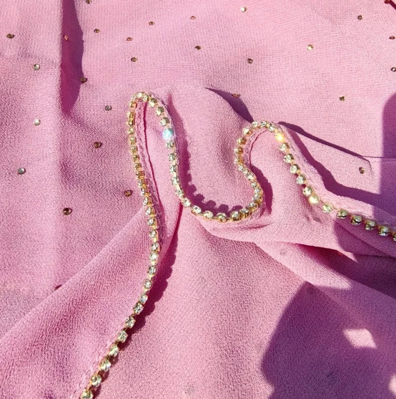 Hijab Mousseline Chaîne Strass - Voile Long Élégant Femme