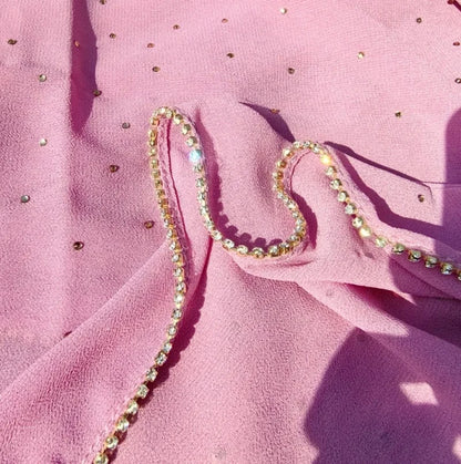 Hijab Mousseline Chaîne Strass - Voile Long Élégant Femme