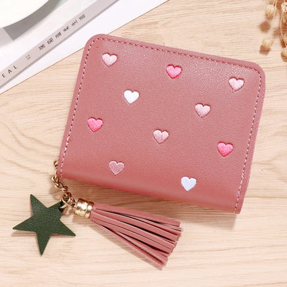 Portefeuille Femme Mini Court Pompon Zippé - Porte-Monnaie Cuir PU Cute Porte-Carte Main Vert