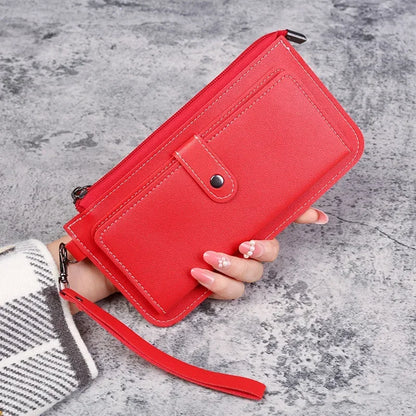 Portefeuille Femme Long Zippé Cuir PU - Pochette Élégante Simple Noir Blanc Gris Rouge