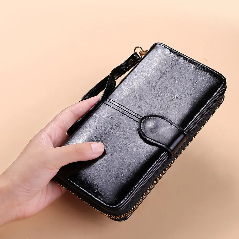 Portefeuille Clutch Femme Cuir PU Vintage - Grande Capacité Téléphone Bracelet Porte-Cartes Rouge Vin