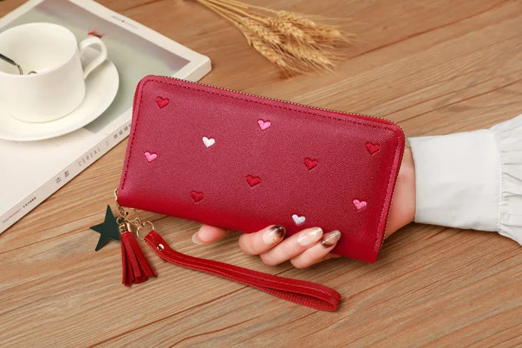 Portefeuille Long Femme Brodé - Pochette Dragonne Multi-Cartes Élégante