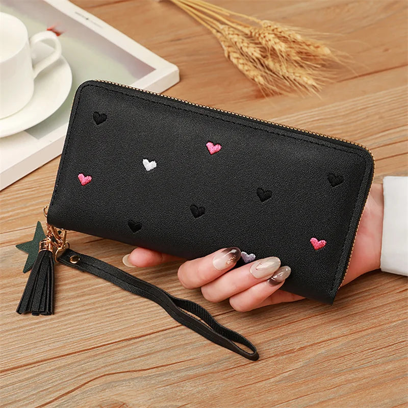Portefeuille Long Femme Cœur Amour Luxe - Porte-Cartes Téléphone Clutch Fille