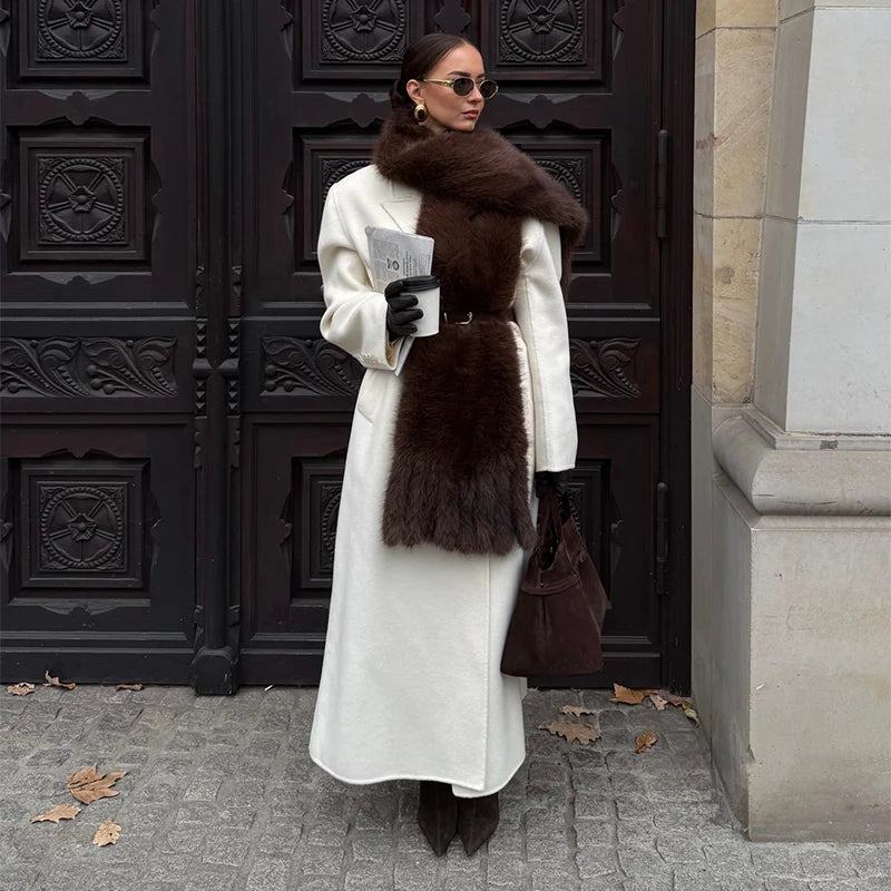 Faux Fur Scarf with Pom-poms - Long Thick Scarf for Women