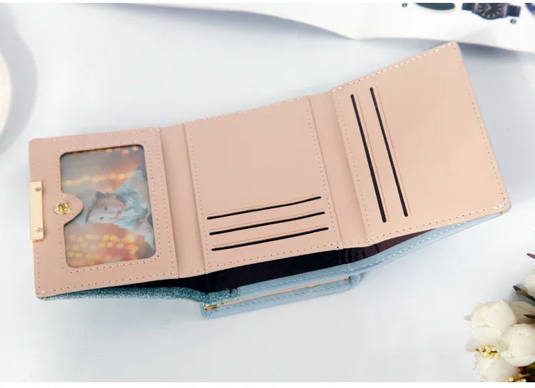 Portefeuille Femme Brillant Tri-Fold - Cartera Mujer Clutch Porte-Monnaie Simple