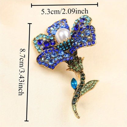 Broche Roses Bleues Baroque Luxueuse – Pin's Fleurs Élégant Unisexe Mariage