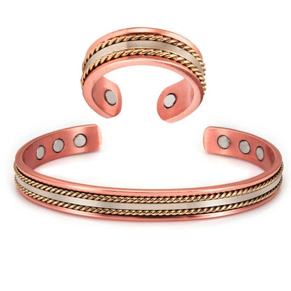 Bracelet & Bague Cuivre Pur Magnétique Tressé – FIR Germanium Thérapeutique Unisexe