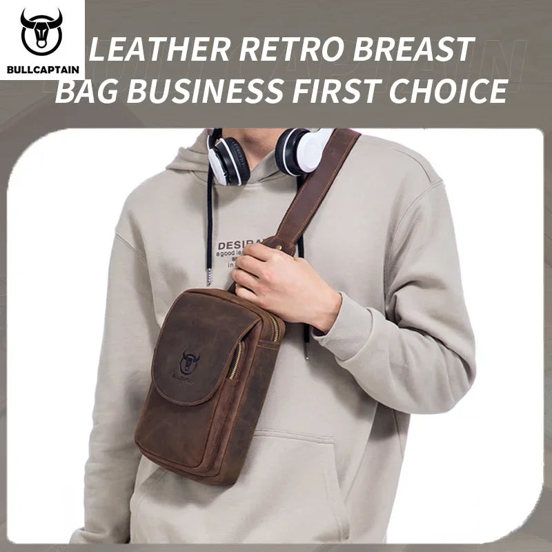 Sac Bandoulière Homme Cuir BULLCAPTAIN Crazy Horse - Sacoche Poitrine Voyage Rétro