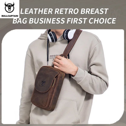 Sac Bandoulière Homme Cuir BULLCAPTAIN Crazy Horse - Sacoche Poitrine Voyage Rétro