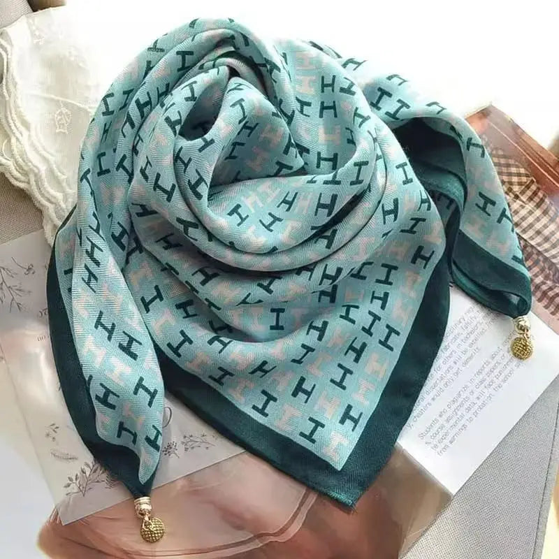 Luxury Square Scarf with Magnetic Buckle for Women - Silk Triangle Cross Scarf