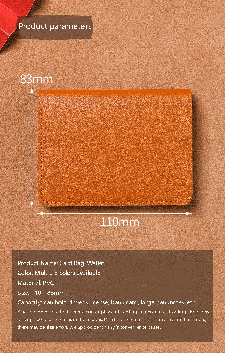 Portefeuille Pliable Cuir Souple avec Bouton - Petit Porte-Cartes Permis Simplifié