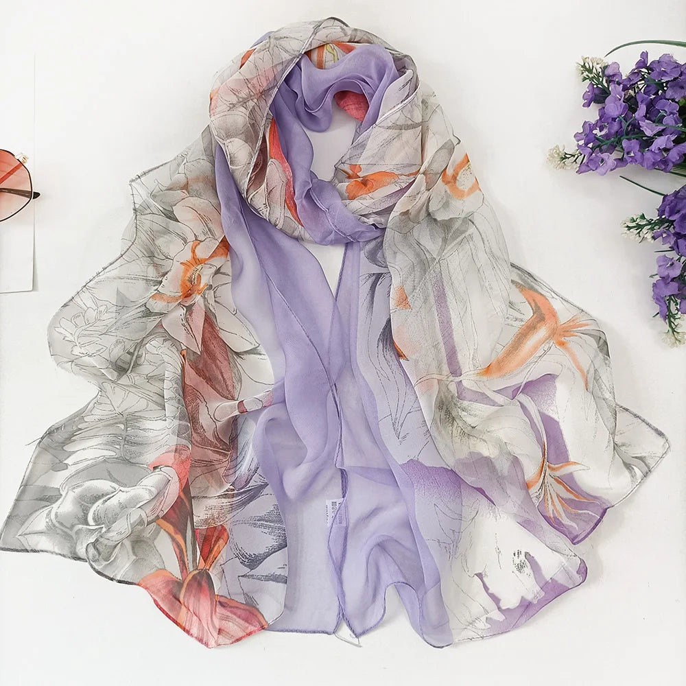 Foulard Écharpe Georgette Dégradé Fleur Femme - Bandana Châle Été Protection Solaire Plage