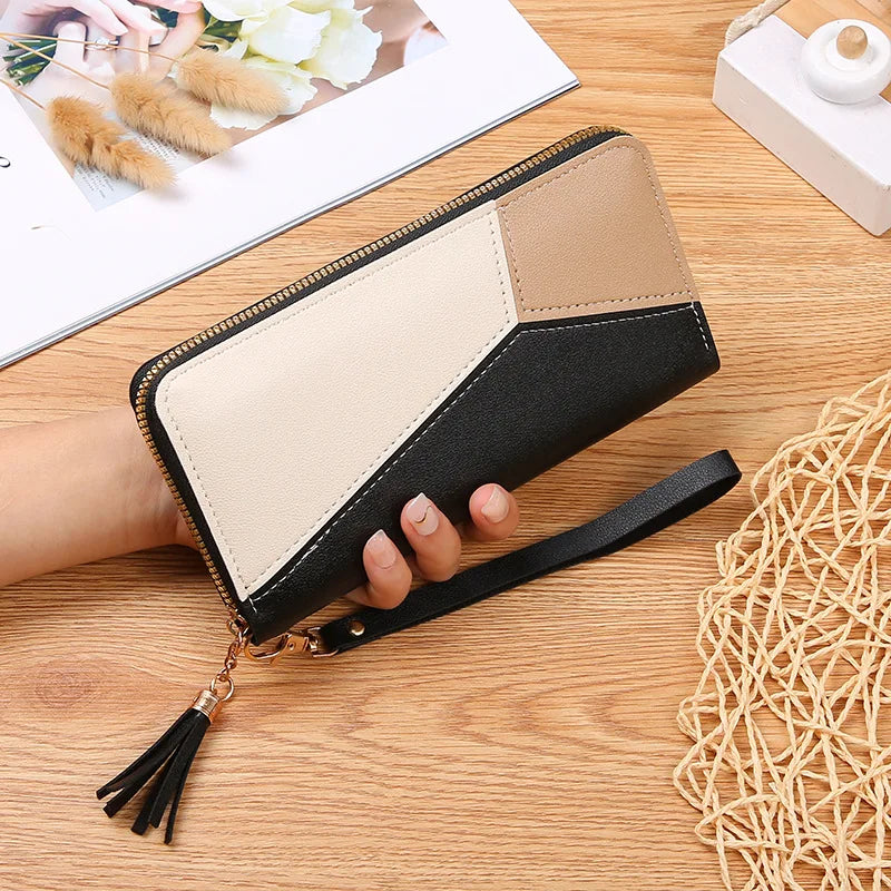 Portefeuille Femme Long Zippé Cuir PU Bleu - Porte-Monnaie Fashion Porte-Carte Billfold Handbag