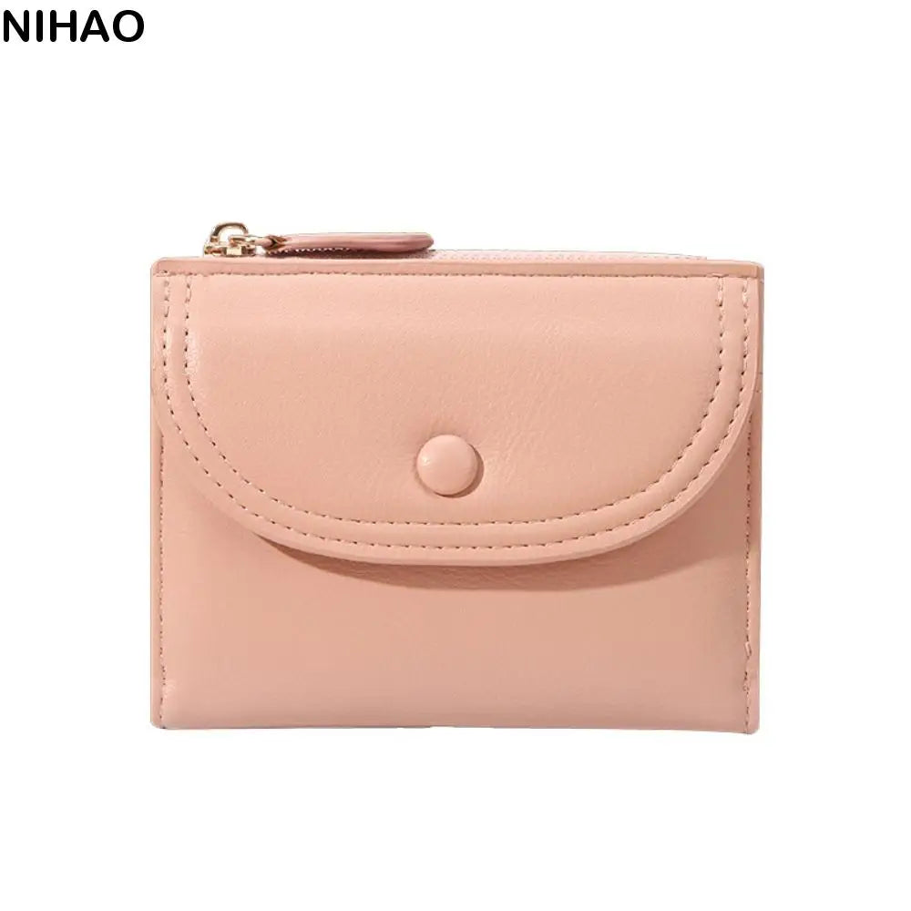 Portefeuille Femme Court Pliable Coloré Mini - Porte-Monnaie Zippé PU Multifonction Portable Marron