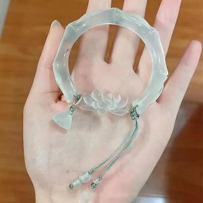 Bracelet Jonc Jade Lotus Bambou Chinois – Antique Pompons Tempérament Unisexe