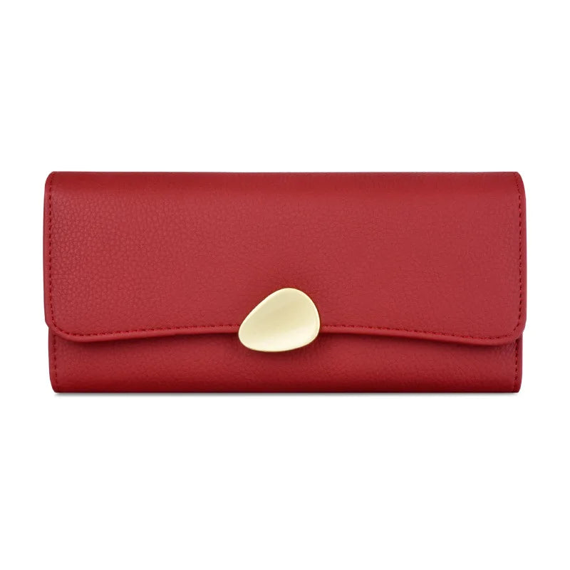 Portefeuille Femme Long Cuir Simple Fashion - Porte-Carte Crédit Porte-Chéquier Rouge Kaki Élégant