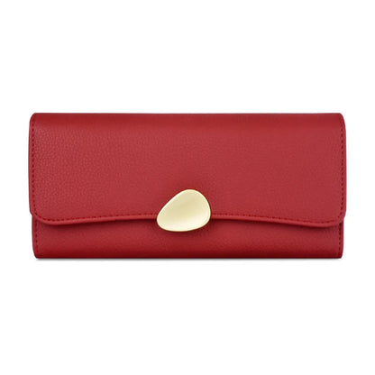 Portefeuille Femme Long Cuir Simple Fashion - Porte-Carte Crédit Porte-Chéquier Rouge Kaki Élégant