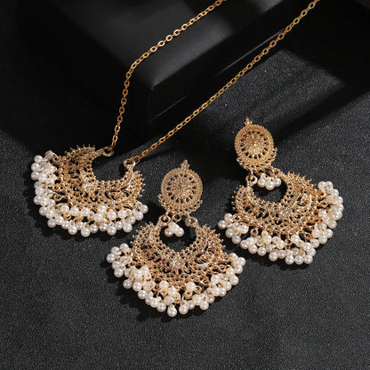 Ensemble Bijoux Indien Perles Pompons Doré – Collier Boucles Vintage