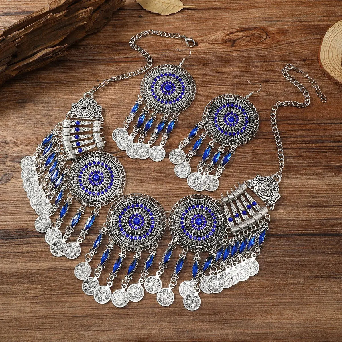 Ensemble Bijoux Bohème Gypsy Pièces Cristal – Collier Boucles Tribal