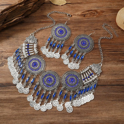 Ensemble Bijoux Bohème Gypsy Pièces Cristal – Collier Boucles Tribal